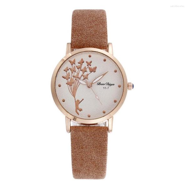 Orologi da polso semplici donne casual marroni da donna in quarzo farfalla orologi eleganti donne in pelle vintage