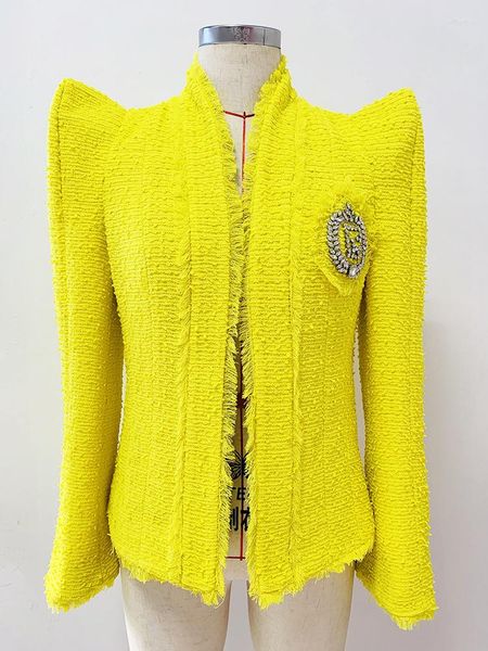Женские куртки The 2023 модельер: модные женщины Slim Fitting Pointed Tops Drills Drills Tweed Coats