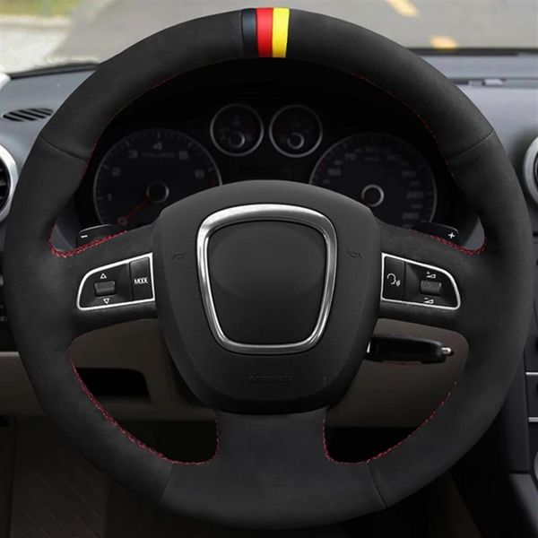 Auto Lenkradabdeckung Schwarzes echtes Leder Wildleder für Audi A4 S4 2005-2012 A6 S6 A8 2006-2011 S8 2007 SEAT EXEO 2009-2012269I