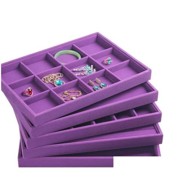 Schmucktablett Verpackung gehobener lila Veet -Display -Box Ringe Halskette Ohrring Armbänder Organizer 0fur9 Drop Lieferung OTRPY