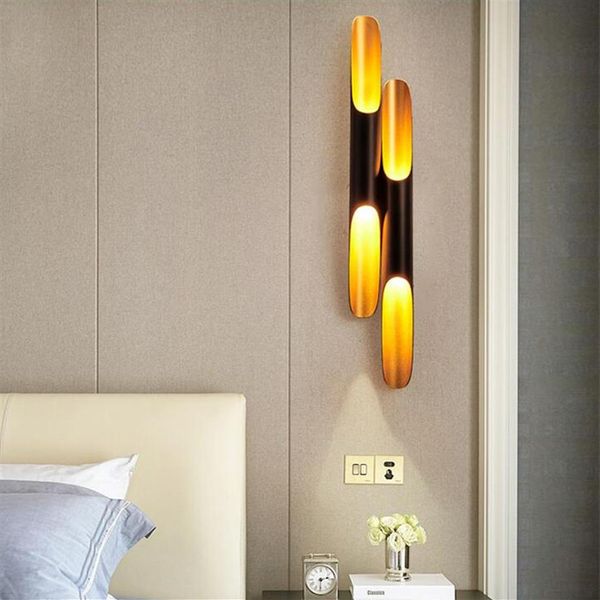 Lâmpada de parede moderna LED Upper e inferior Tubo de alumínio asas 2 luzes pretas de ouro nórdica da sala de estar de decoração de parede de parede de banheiro mir225z
