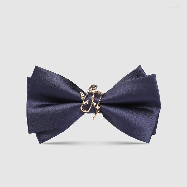 Ties cravatta blu blu scuro per uomo designer marchio Fashion Metal di lusso a due strati Festa di nozze farfalla Bowtie Men's Gift with Box