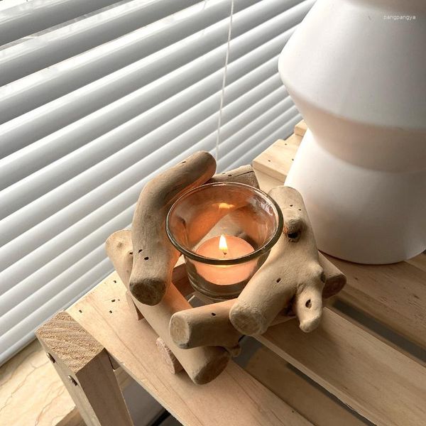 Kerzenhalter Nordic Retro Drifting Holz Candlestick Rustikal kreatives einfaches Haushalt moderner Tischdekoration Keine Kerzen