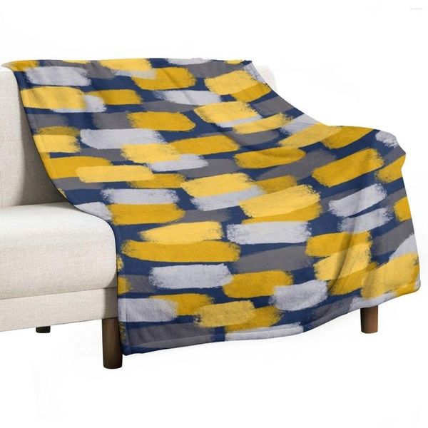 Coperte astratte Effetto pennello giallo e senape Giollo Effetto sulla trapunta coperta del lancio blu navy