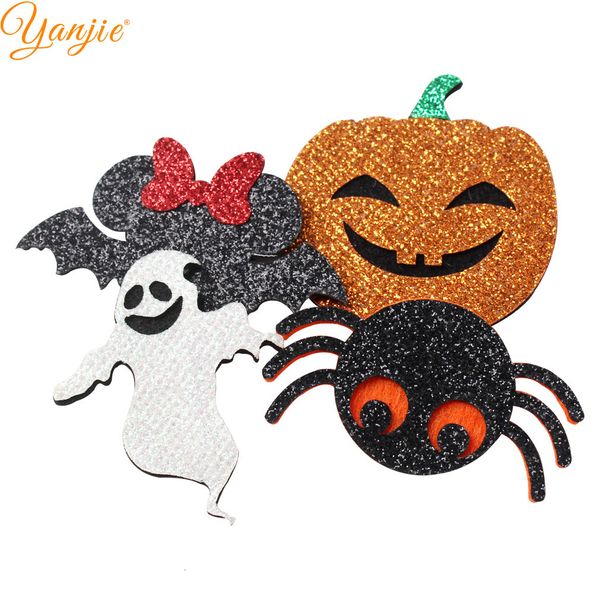 Haarzubehör 12pcslot DIY Halloween Stirnband Glitzer Schädel Fledermaus Ghost Kürbis Filzpolster Haarzubehör für Mädchen Kinder Haar Bogen Kopfbedeckung 230821