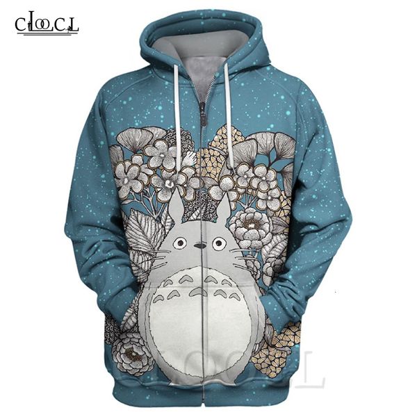 Capuz de moletons masculinos Moda Mulheres Mulheres Capuz de impressão 3D My Neighboro Totoro Flower Anime Capuzes Jaqueta Unisex Casual Streetwear 230821