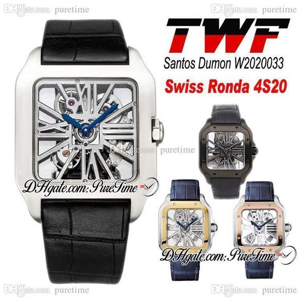 TWF Tom Holland Dumont Skelett W2020033 Herren Watch Swiss Ronda 4S20 Quarz Analog mechanisches blaues Leder -Gurt Super Edition PTC332J