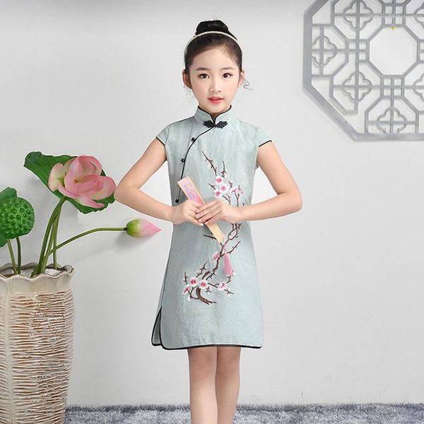 Roupas étnicas doces cheongsam para meninas 2023 algodão diariamente diariamente bordado vestido de bordado oriental vestidos de aluno chineses causais