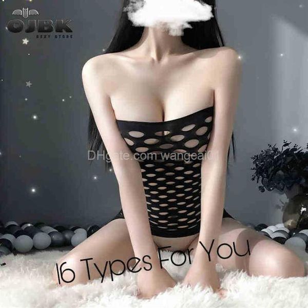 Wangcai01 Lingerie sexy 16 tipos Teddies Roupa erótica de malha de malha de malha elástica aberta