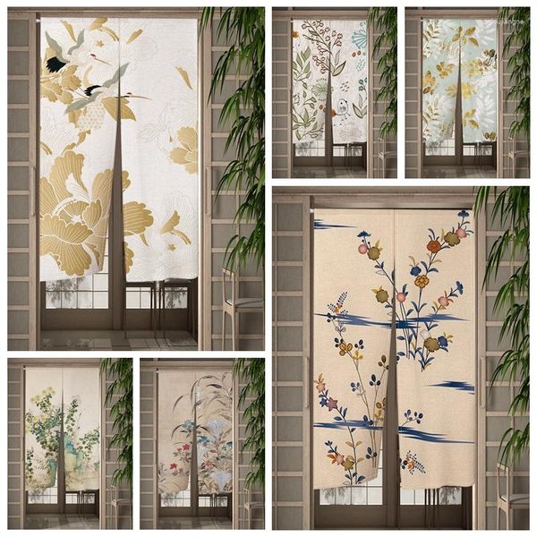 Cortina folhas douradas Flores Cortinas de porta Arte da porta japonesa Partição Partição Drape Entrance pendurado em meia cura