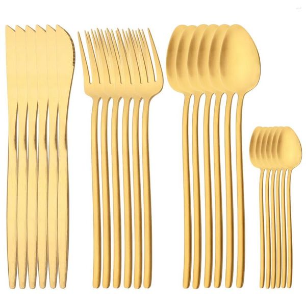 Conjuntos de utensílios de jantar 24pcs conjunto de talheres foscos de ouro de aço inoxidável Dinner Knives Forks chá colheres de talheres de mesa de cozinha