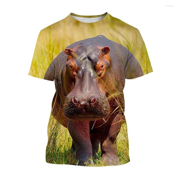 Camisetas masculinas camisetas de hipopótamo de hipopótamo animal hipopótamo 3D de streetwear masculino Mulher moda de tamanho curto camisa de manga curta