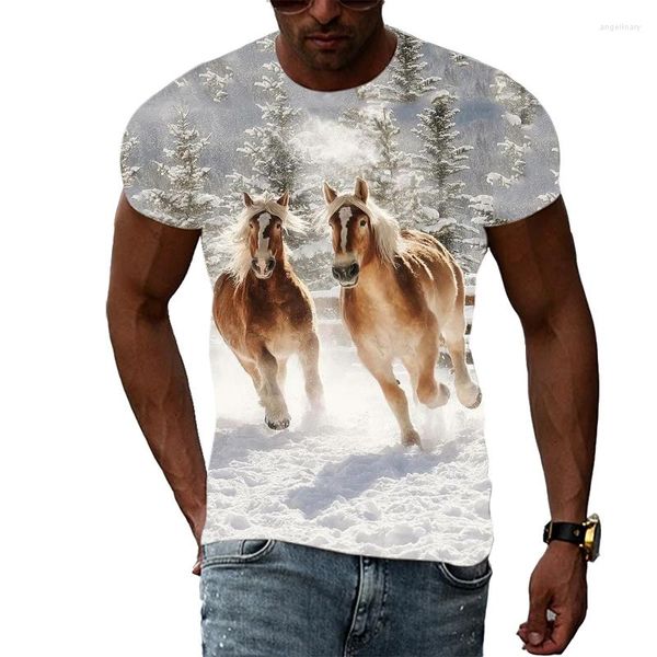 Herren-T-Shirts Sommer Mode Casual T-Shirt Horse Graphic 3D Drucken junge Persönlichkeit Trend Harajuku Runder Nacken Kurzarm