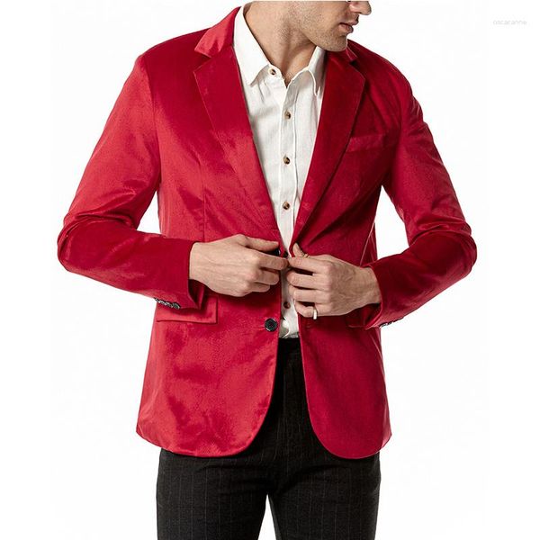 Herrenanzüge Herren Red Velvet Blazer gekerbte Revers Velor Anzug Jacke Zwei -Knopf -Smoking Jacken Männer Hochzeit Prom Party Abendessen Maskulino