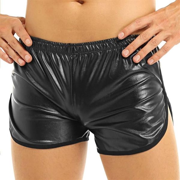 Underpants Herren Dessous wet Look Faux Leder Unterwäsche Sportboxer Shorts mit Sicherheitsstock Latex Hosen Gay Panties Pole Dance227b