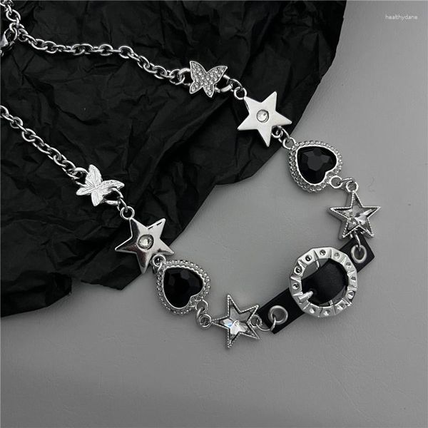 Ketten Hip-Hop Punk Leder Metall Pfirsich Herz Anhänger Halskette Multi-Spleiß Colarbone-Kette Schmuck Geschenk für Männer und Frauen