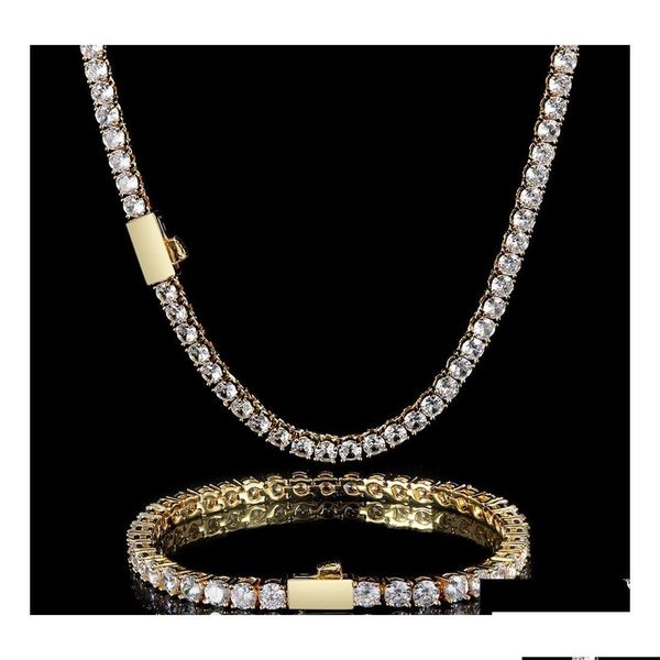 Tênis graduado em tennis bling diaml stone colar pulseiras para homens 18k Real Gold Batingy Jewelry Drop Drop Deliver