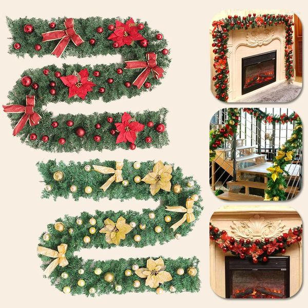 Flores decorativas 6 cores 2.7m Luxury Christmas Decorations Rattan de decoração de guirlanda com luzes árvores de festa em casa de Natal