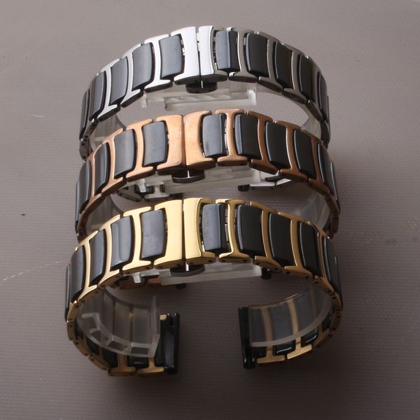 Watch Bands Watchband 18mm 20 mm 22 mm Universal Ceramics Band Schwarz mit Roségold -Ladies Gurt Armbandgürtel Politur Never Fade 230821