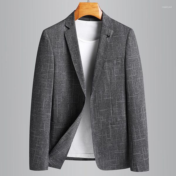 Мужские костюмы Man Spring Grey Blazer Luxury Single Muds Men Fashion Slim Fit Business Casual Plus 4xl