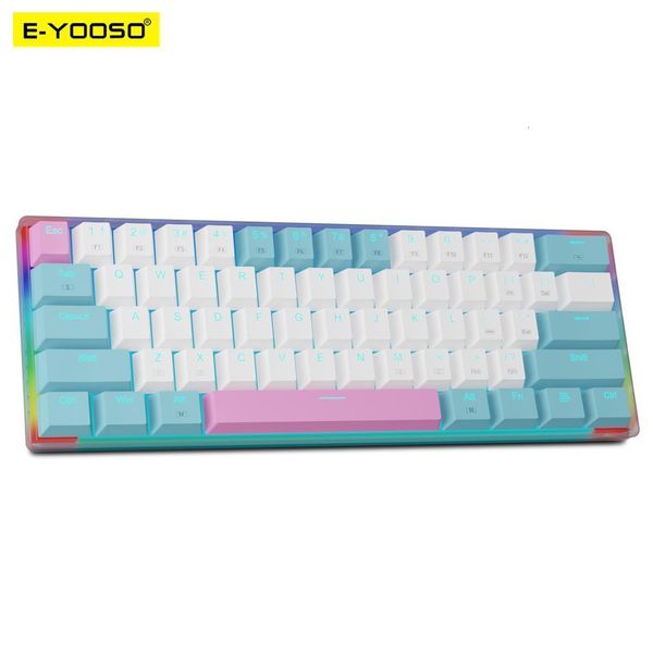 Tastaturen Eyooso Z11T USB 60% Mini Mechanical Gaming Keyboard Blau Red Switch 61 Tasten Kabel abtrennbar Kabel für Reisebereiche computer 230821