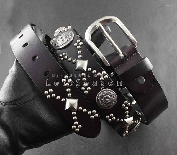 Cintos legais! Biker Rock Motorcycle Metal cravejou o cinto de couro de vaca para homens ou meninos