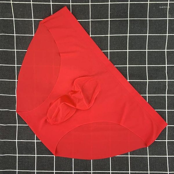 Underpants Ultra-sottile tastiera di seta di seta bianca biancheria intima semi-trasparente u brief convessi uomini a bassa vita sottili sexy lingerie stretchstrap mutandine