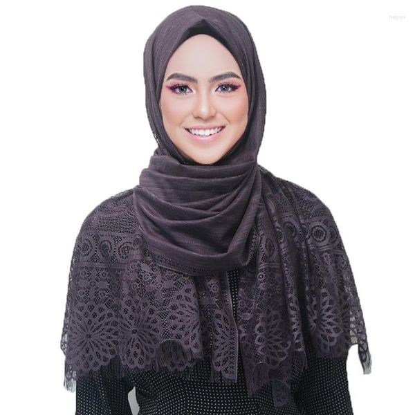 Roupas étnicas Mulheres Flower Lace Sconef Poliéster Hijab Shawls envolve lenços de outono da bandeira/lenço 11 colorido 180 70cm