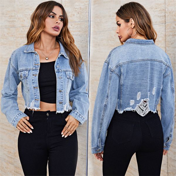 Giacche da donna giacca in jeans moda sexy slim strappato cappotto lungo lady causal streetwear bule short jean 230821