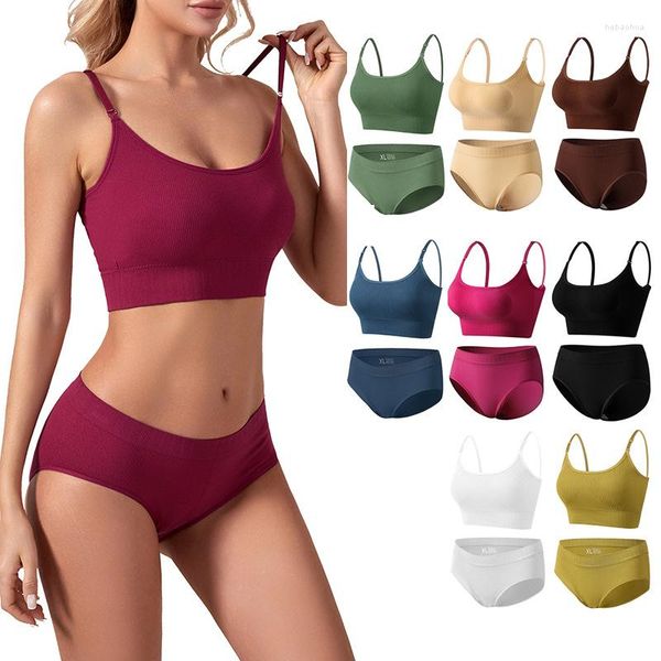 Yoga -Outfit sexy Frauen nahtloser BH Set Low Taille Höschen Draht kostenlos Bralette Dessous Brassiere Rückenlose Frauen Unterwäsche