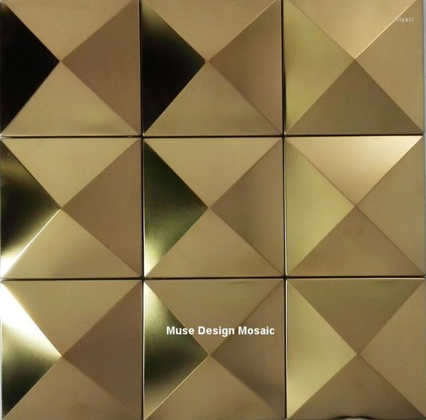 Papéis de parede 4 cor disponível espelho polizado pirâmide 100x100mm ouro aço inoxidável Mosaico de metal 3D convexo para parede