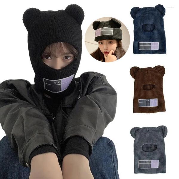 Boinas quentes chapéu de inverno para homens homens fofos ouvidos de urso balaclava bicicletas externas esportes lã máscara de esqui de rosto completo gorro