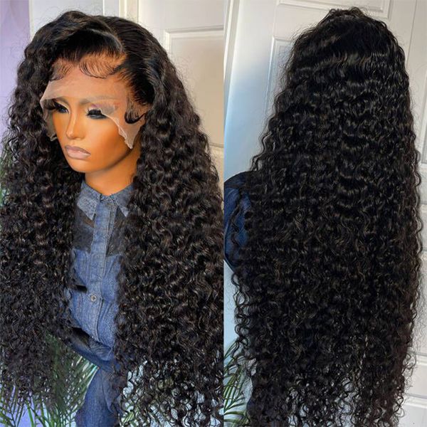 Synthetische Perücken Kinky Curly 13x4 Spitzenfront menschliches Haar für Frauen indische Frontalperücke Deep Wet und Wavy 4x4 Verschluss Verkauf 230821 Al