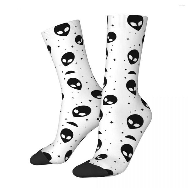 Herrensocken lustige glückliche schwarze schwarz -weiße fremde Muster Vintage Harajuku Hip Hop Neuheit Crew Crazy Socken Geschenk gedruckt