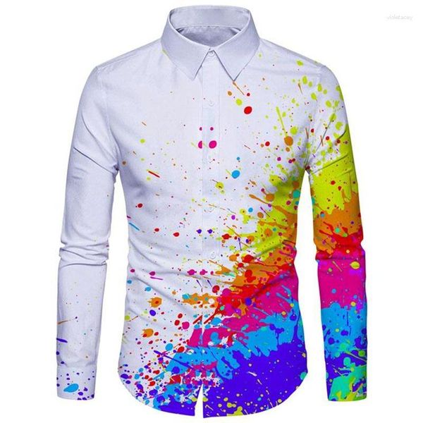 Camicie casual camicie per camicie da uomo in giro per maniche lunghe abbigliamento graffiti motivi a colori di inchiostro di alta qualità 2023 moda 2023 moda