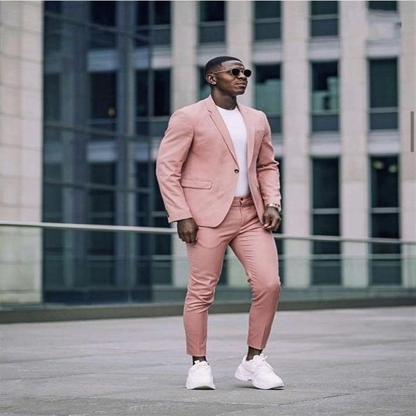 Erkek Suit Blazers Street Style Tozlu Pembe Erkekler 2 Parçası Resmi Ceket Pantolon Tasarım Terzi Pantolonlu Made 2166