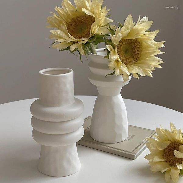 Vasen Keramik moderne Vase weiße kreative Wohnzimmer Luxuskunst Geometrische nordische Blumendesign Büro Jarrones Home Dekoration