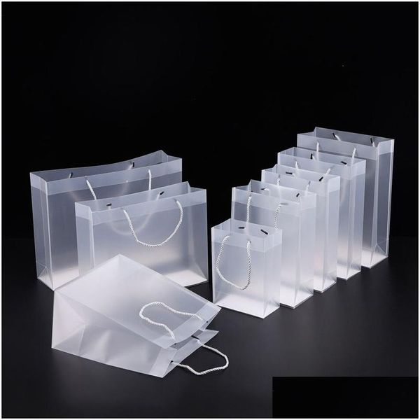 Geschenkverpackung 8 Größe Frosted PVC Plastiktüten mit griffen wasserdichten transparenten Beutel klarer Handtasche Party Gefällt mir benutzerdefiniertes Logo LX1383 DROP D DH18C