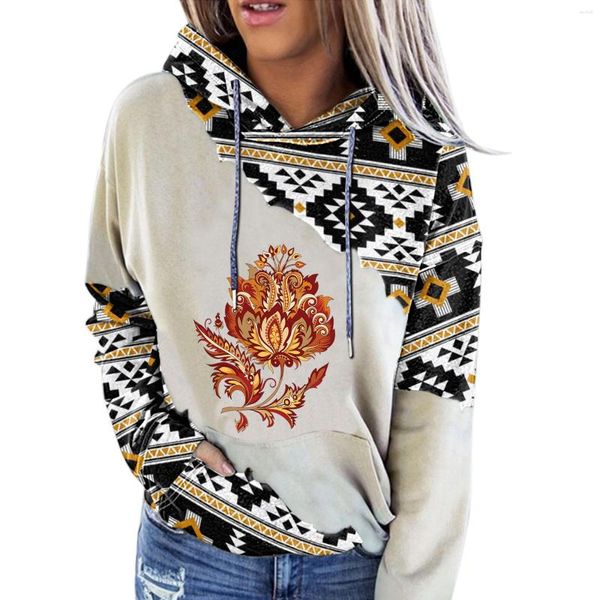 Damen Hoodies West ethnic Print Sweatshirts Frauen Teenager Aztek Langarm Shirt Pullover Winter Kleidung Kleidung