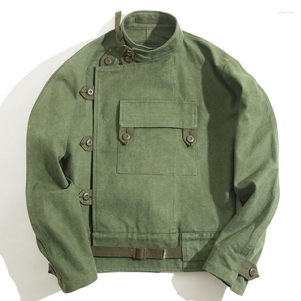 Jaquetas masculinas estilo safari japonês vintage sueco jaqueta de motocicleta amikaji traje de caça do exército casaco verde para homens algodão.