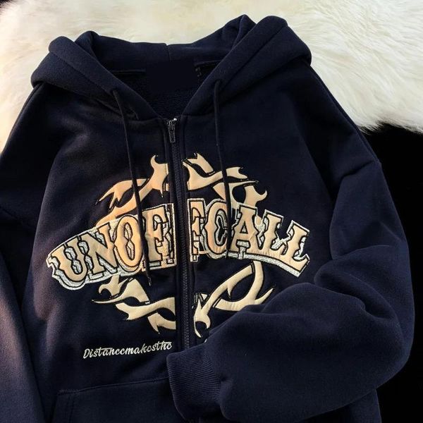 Erkek Hoodies y2k baskılı kapüşonlu ilkbahar/yaz moda mektubu fermuarlı süveter pleece büyük boy hip hop hoodie sokak aşınması s-4xl