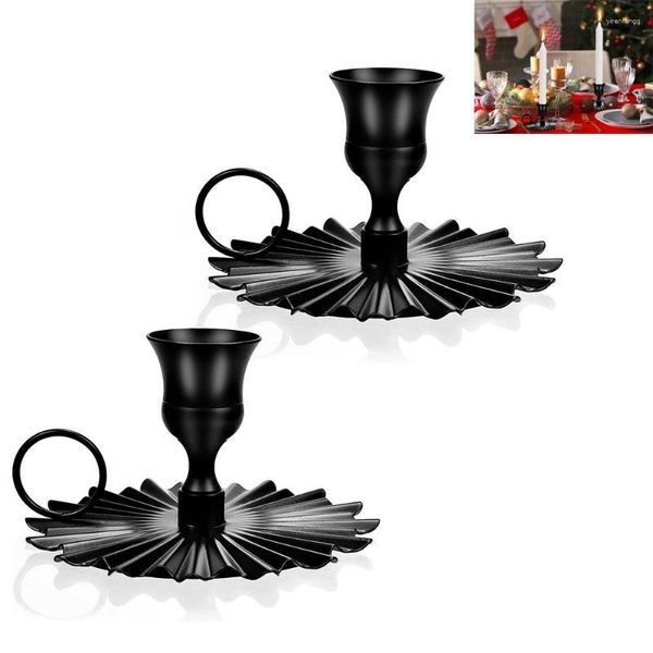 Kerzenhalter 2pcs Vintage Halter Black Metal Taper Candlestick Stand -Klammer mit Griff Halloween Hochzeit Weihnachtsdekoration