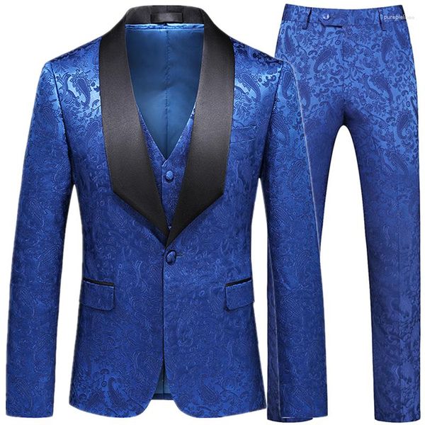 Мужские костюмы 2023 модные мужчины бизнес -свадебный хозяин Dark Print 3 PCS Set / Male Slim Fit Double Breads Press Comse Blazers Куртка брюки жилет
