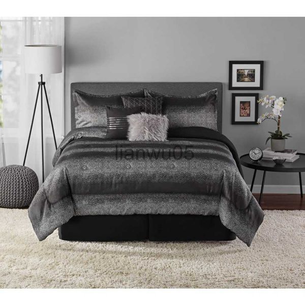 Наборы постельных принадлежностей Mainstays 7peece Metallic Stripe Jacquard Comforter Set FullQueen Bedsheats Set с Sa