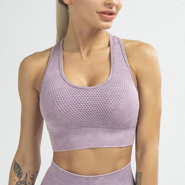 Outfit da yoga Bras sportivo senza cuciture per donna Fitness Bodybuilding ESERCIZIO BRASIERE VET Lady Sportswear Sports Pagged Purple Color Top