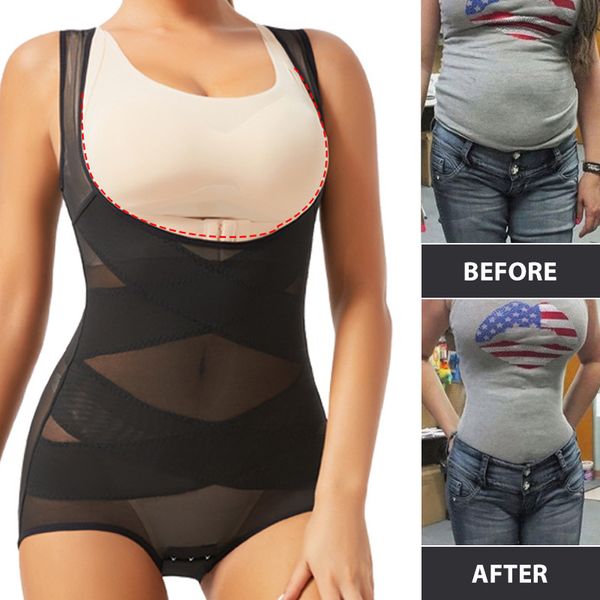 Bel karın şekillendirici kadınlar bodysuit brifing tam vücut iç çamaşırı sorunsuz seksi kontrol shapewear örgü zayıflama düz göbek yetersiz