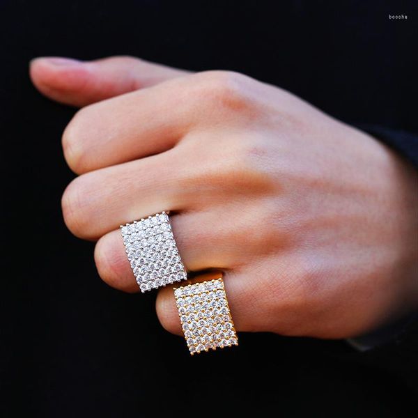Кластерные кольца хип -хоп когти настройка 5a Cz Stone Bling Iced Out Геометрический квадратный палец для мужчин Рэппер Подарок Золотой серебряный цвет