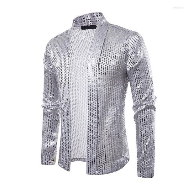 Abiti da uomo paillettes nere di blazer street cardigan maschi disco baller club giacca da festa maschio hip hop swag vestiti per hipster