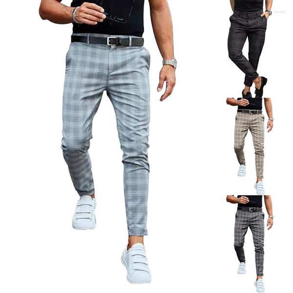 Calças masculinas 2023 Summer Mens Casual Pant Checker Imprimir Mids Suit Micro Elastic for Men