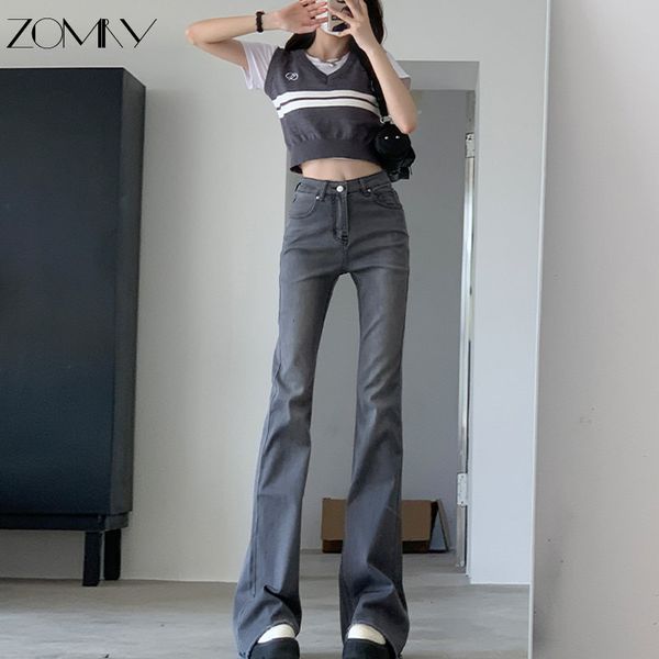 Женские джинсы Zomry Slim Fit Ertchared Slacked Brants Высокая талия Прямые брюки по потоку волос весна 2023 Модный случай повседневного ретро -уличного стиля 230821